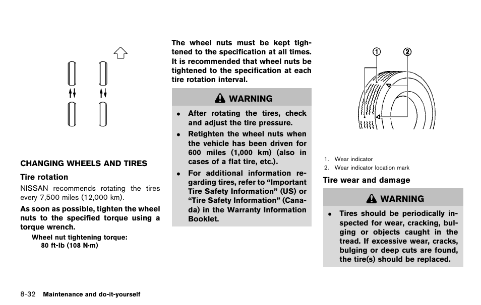 Changing wheels and tires -32 | NISSAN 2012 LEAF - Owner's Manual User Manual | Page 321 / 354
