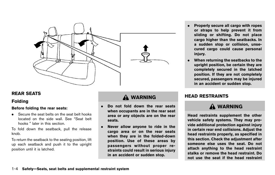 Rear seats -4 head restraints -4 | NISSAN 2012 LEAF - Owner's Manual User Manual | Page 89 / 354