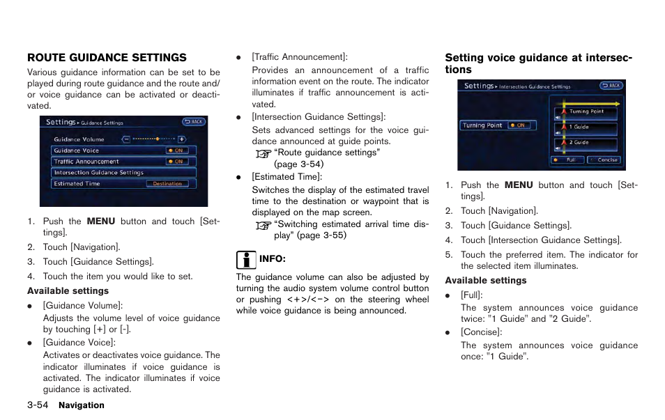 Route guidance settings -54 | NISSAN 2012 LEAF - Navigation System Owner's Manual User Manual | Page 110 / 259