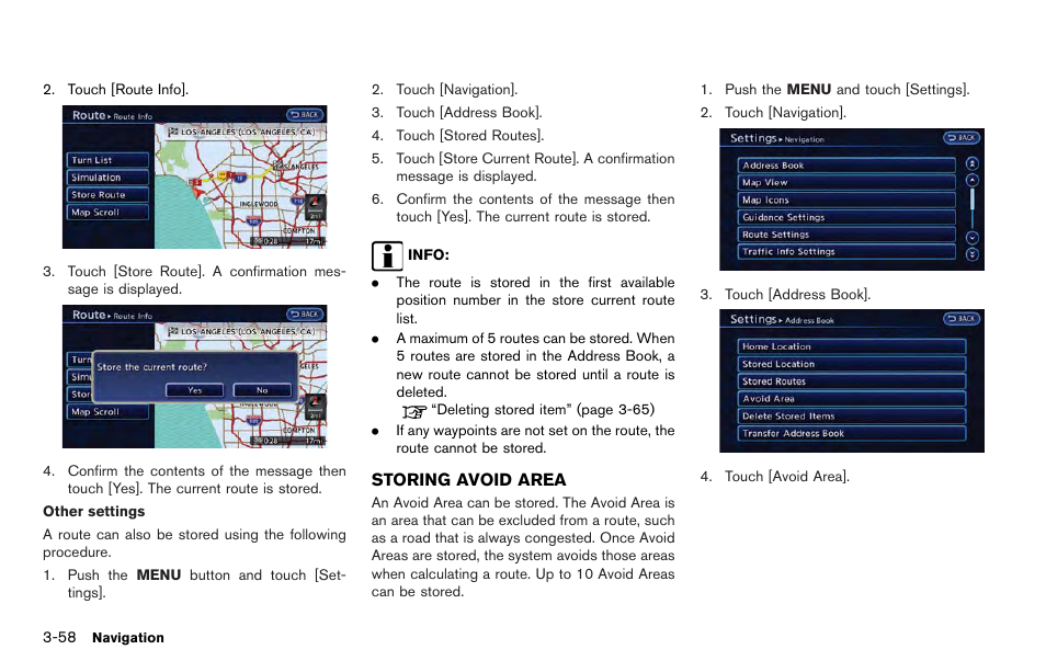 Storing avoid area -58 | NISSAN 2012 LEAF - Navigation System Owner's Manual User Manual | Page 114 / 259
