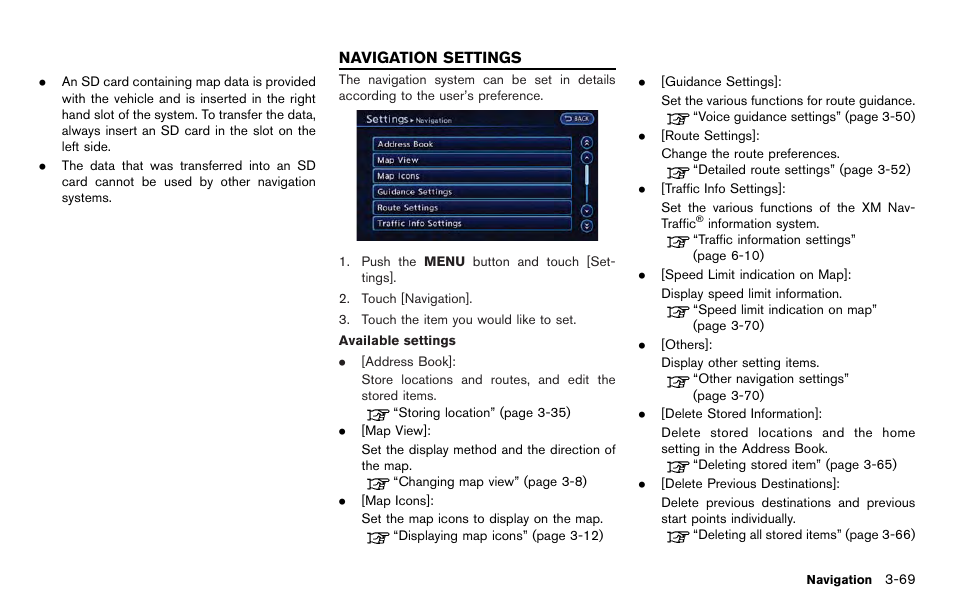 Navigation settings -69 | NISSAN 2012 LEAF - Navigation System Owner's Manual User Manual | Page 125 / 259