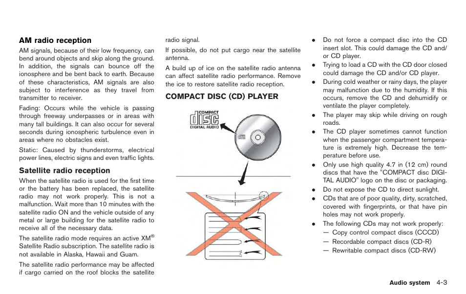 Compact disc (cd) player -3 | NISSAN 2012 LEAF - Navigation System Owner's Manual User Manual | Page 133 / 259