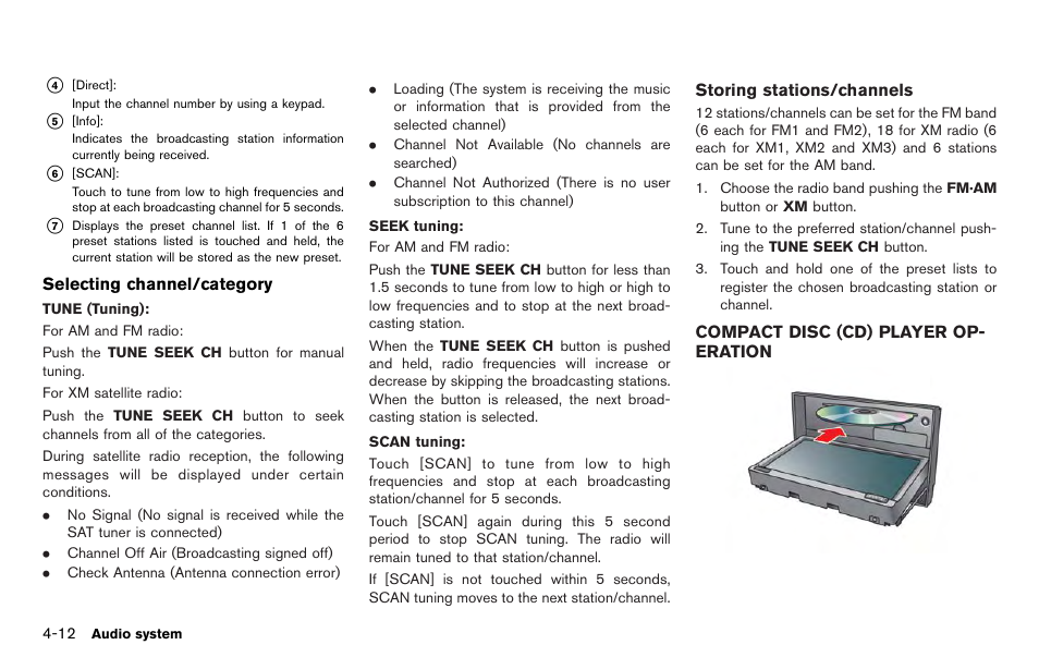 Compact disc (cd) player operation -12 | NISSAN 2012 LEAF - Navigation System Owner's Manual User Manual | Page 142 / 259