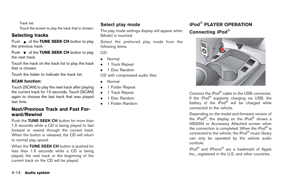 Ipod, Player operation -14 | NISSAN 2012 LEAF - Navigation System Owner's Manual User Manual | Page 144 / 259