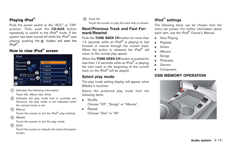 Usb memory operation -15 | NISSAN 2012 LEAF - Navigation System Owner's Manual User Manual | Page 145 / 259