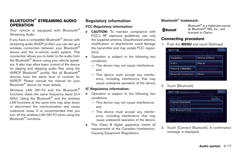 Bluetooth, Streaming audio operation -17 | NISSAN 2012 LEAF - Navigation System Owner's Manual User Manual | Page 147 / 259