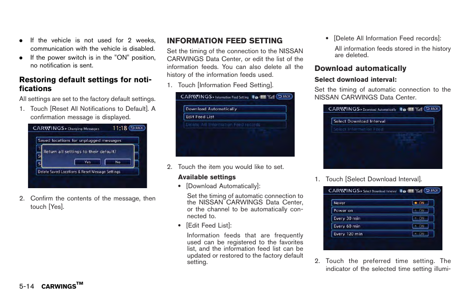 Information feed setting -14 | NISSAN 2012 LEAF - Navigation System Owner's Manual User Manual | Page 164 / 259