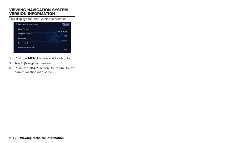 Viewing navigation system version information -12 | NISSAN 2012 LEAF - Navigation System Owner's Manual User Manual | Page 182 / 259