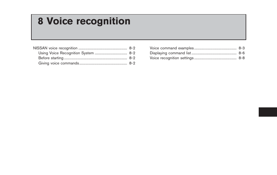 Voice recognition, 8 voice recognition | NISSAN 2012 LEAF - Navigation System Owner's Manual User Manual | Page 195 / 259