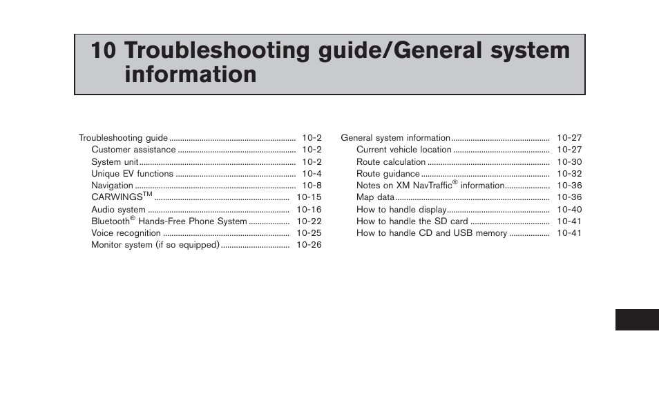 Troubleshooting guide/general system information | NISSAN 2012 LEAF - Navigation System Owner's Manual User Manual | Page 213 / 259
