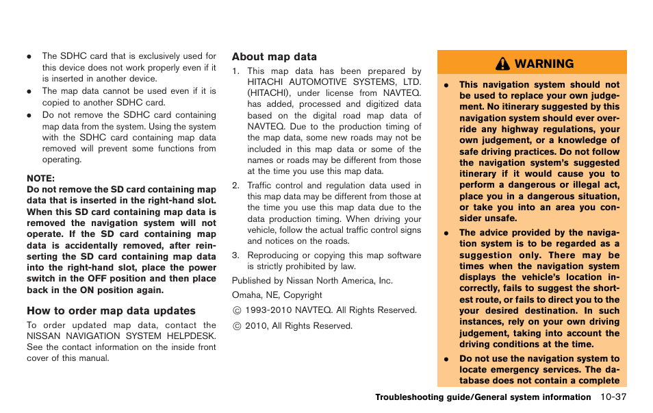 Warning | NISSAN 2012 LEAF - Navigation System Owner's Manual User Manual | Page 249 / 259