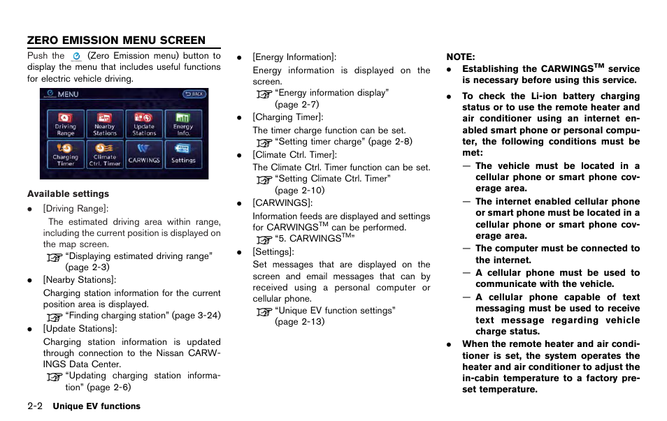 Zero emission menu screen -2 | NISSAN 2012 LEAF - Navigation System Owner's Manual User Manual | Page 40 / 259