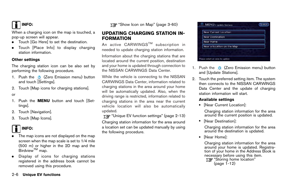 Updating charging station information -6 | NISSAN 2012 LEAF - Navigation System Owner's Manual User Manual | Page 44 / 259