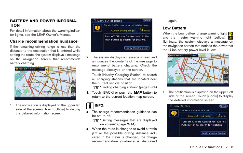 Battery and power information -15 | NISSAN 2012 LEAF - Navigation System Owner's Manual User Manual | Page 53 / 259