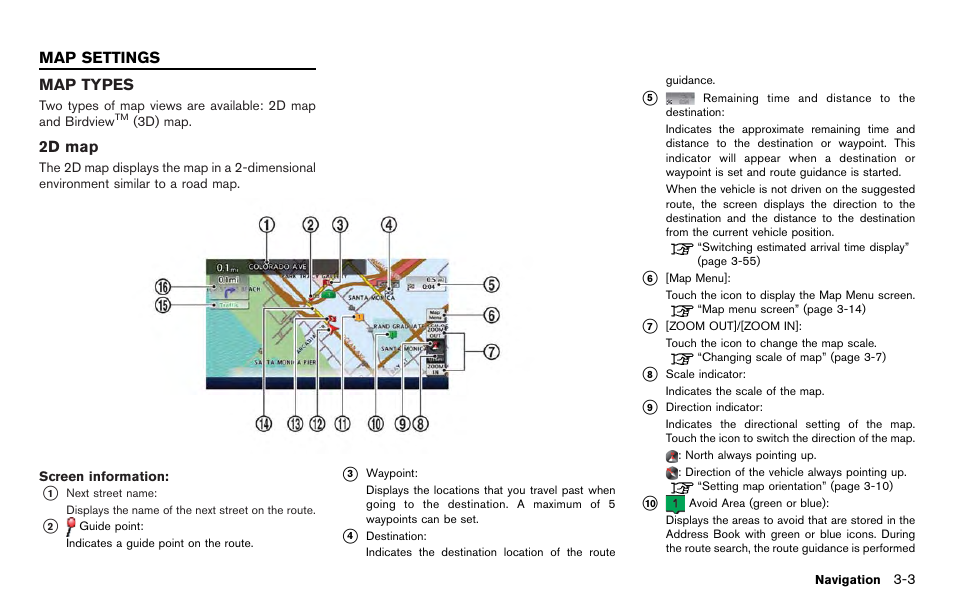 Map settings -3, Map types -3 | NISSAN 2012 LEAF - Navigation System Owner's Manual User Manual | Page 59 / 259