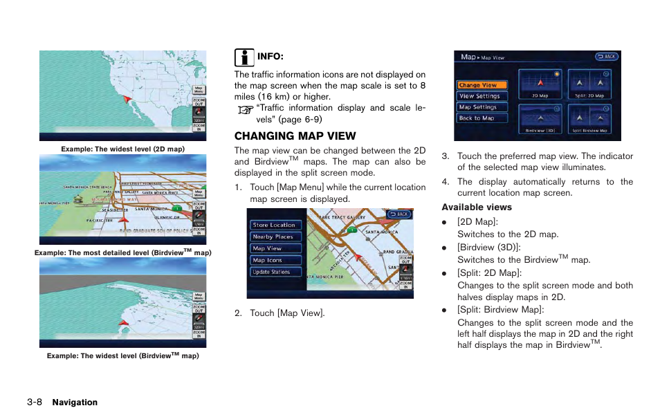 Changing map view -8 | NISSAN 2012 LEAF - Navigation System Owner's Manual User Manual | Page 64 / 259
