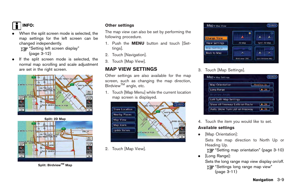 Map view settings -9 | NISSAN 2012 LEAF - Navigation System Owner's Manual User Manual | Page 65 / 259