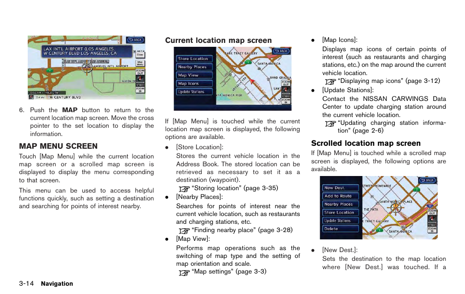 Map menu screen -14 | NISSAN 2012 LEAF - Navigation System Owner's Manual User Manual | Page 70 / 259