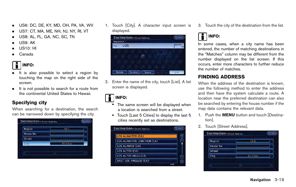 Finding address -19 | NISSAN 2012 LEAF - Navigation System Owner's Manual User Manual | Page 75 / 259