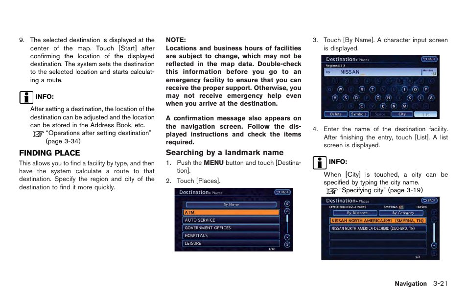 Finding place -21 | NISSAN 2012 LEAF - Navigation System Owner's Manual User Manual | Page 77 / 259