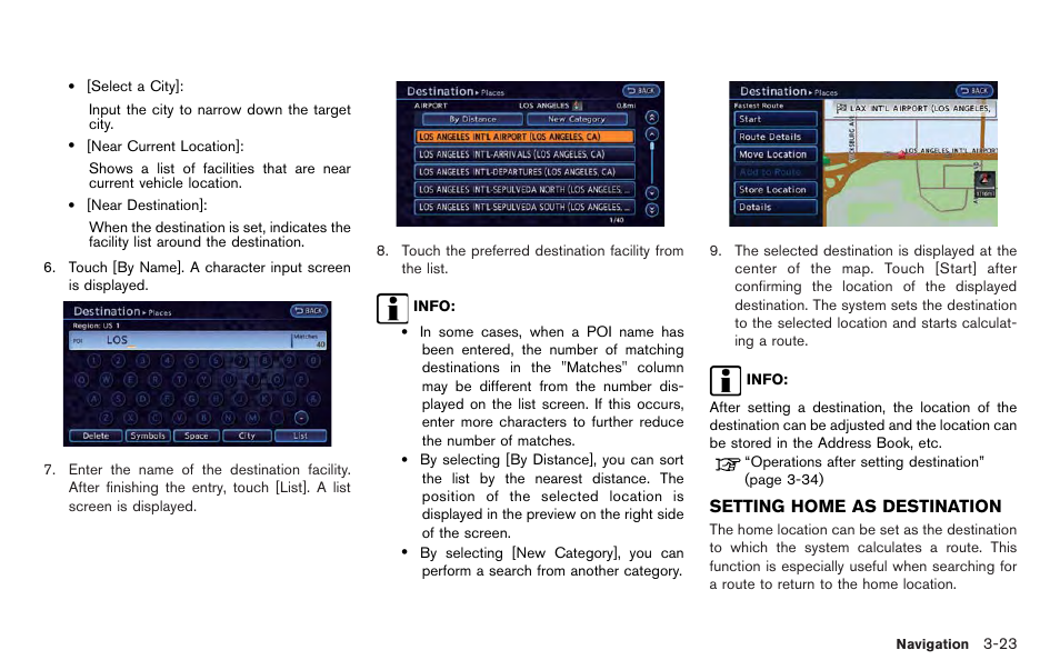 Setting home as destination -23 | NISSAN 2012 LEAF - Navigation System Owner's Manual User Manual | Page 79 / 259