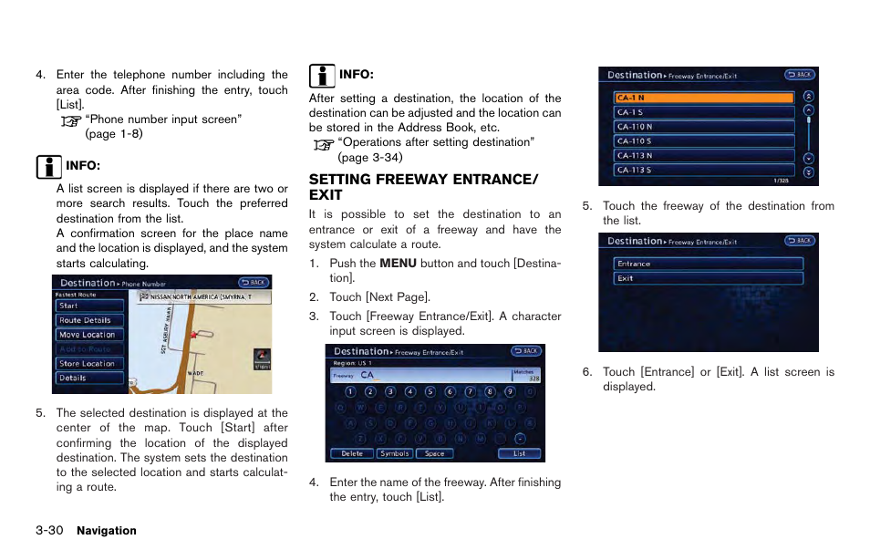 Setting freeway entrance/exit -30 | NISSAN 2012 LEAF - Navigation System Owner's Manual User Manual | Page 86 / 259