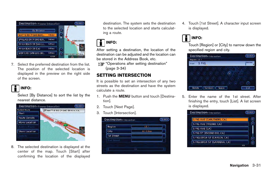 Setting intersection -31 | NISSAN 2012 LEAF - Navigation System Owner's Manual User Manual | Page 87 / 259