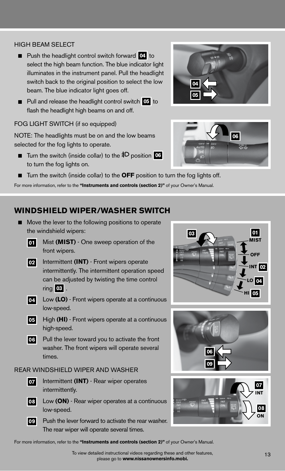 Windshield wiper/washer switch | NISSAN 2012 LEAF - Quick Reference Guide User Manual | Page 15 / 24