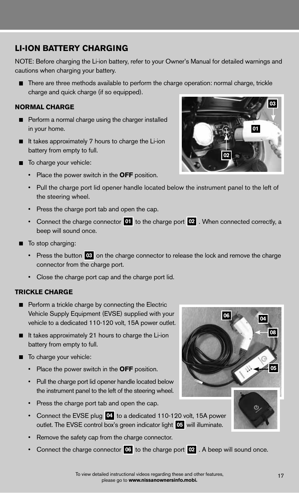 Li-ion battery charging | NISSAN 2012 LEAF - Quick Reference Guide User Manual | Page 19 / 24