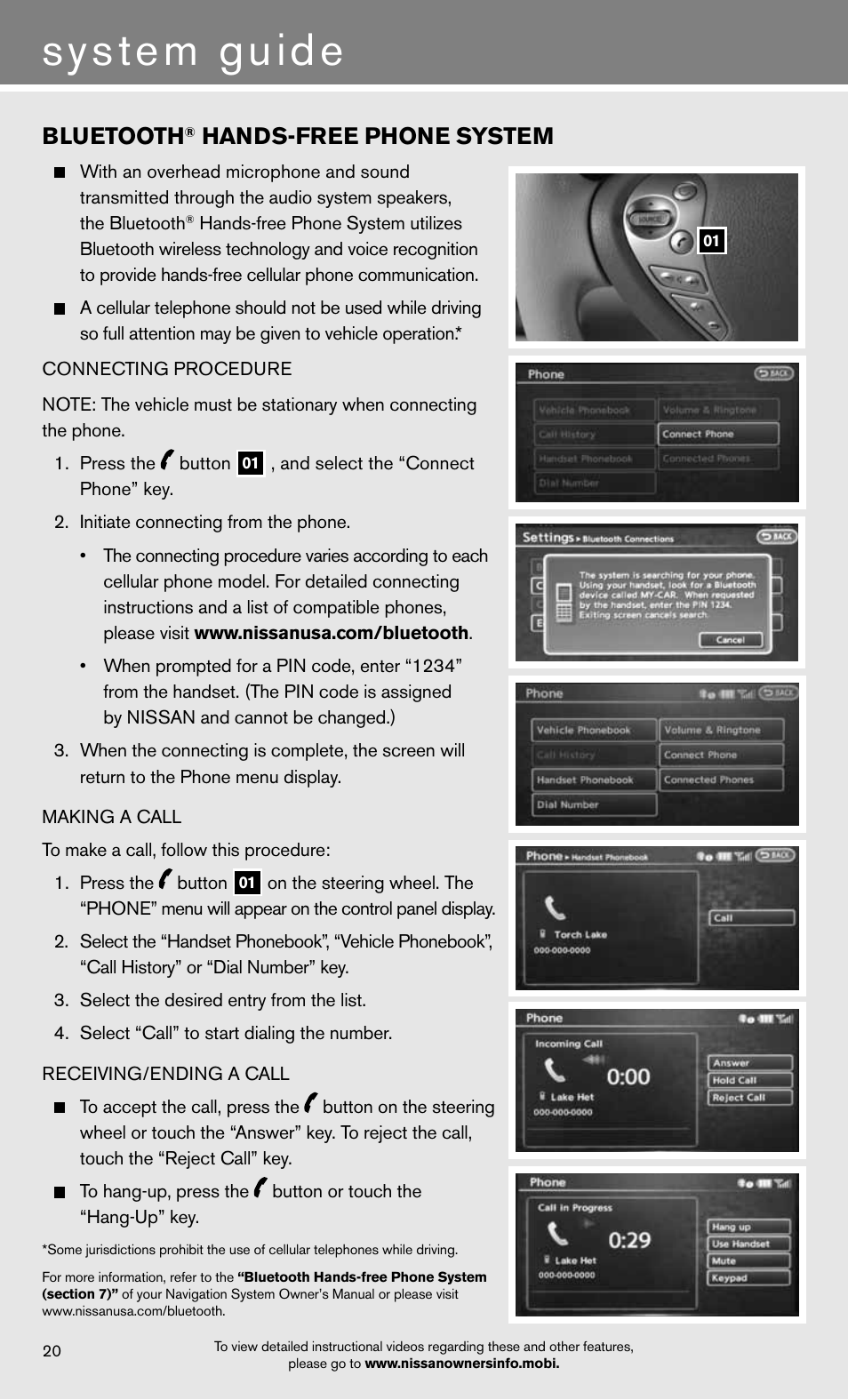 System guide, Bluetooth, Hands-free phone system | NISSAN 2012 LEAF - Quick Reference Guide User Manual | Page 22 / 24