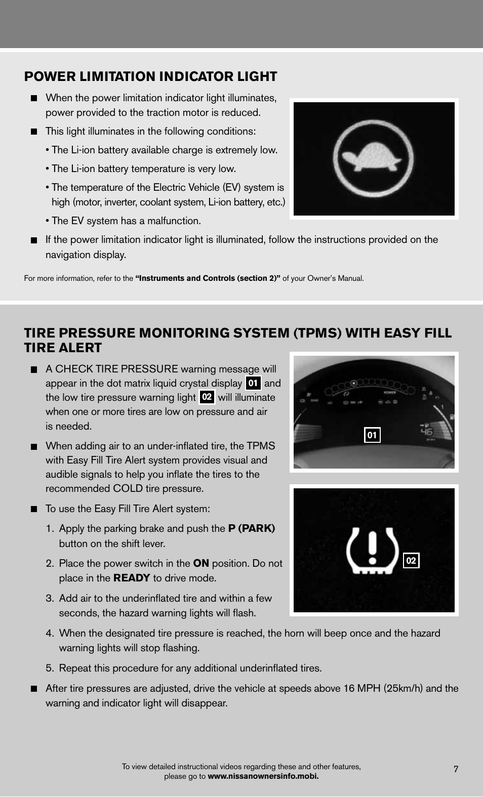 Power limitation indicator light | NISSAN 2012 LEAF - Quick Reference Guide User Manual | Page 9 / 24