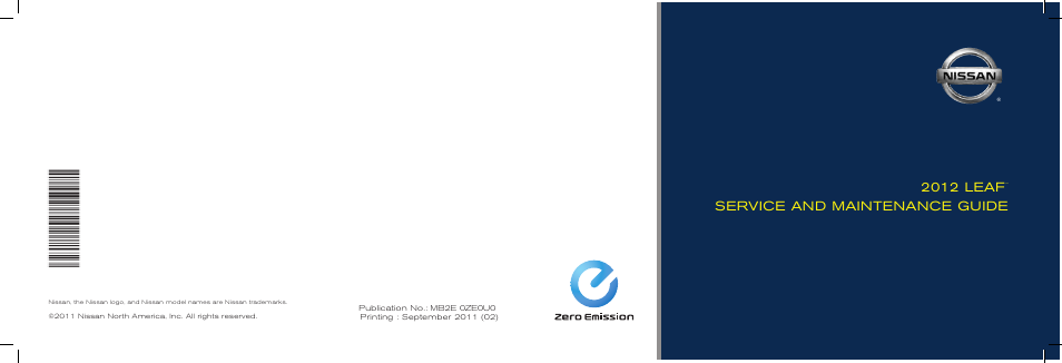 NISSAN 2012 LEAF - Service & Maintenance Guide User Manual | 40 pages