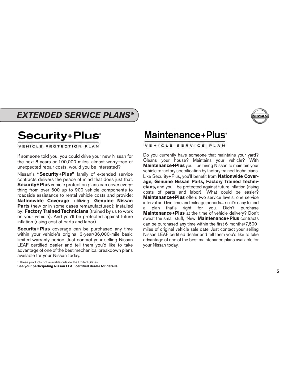 Extended service plans | NISSAN 2012 LEAF - Service & Maintenance Guide User Manual | Page 7 / 40