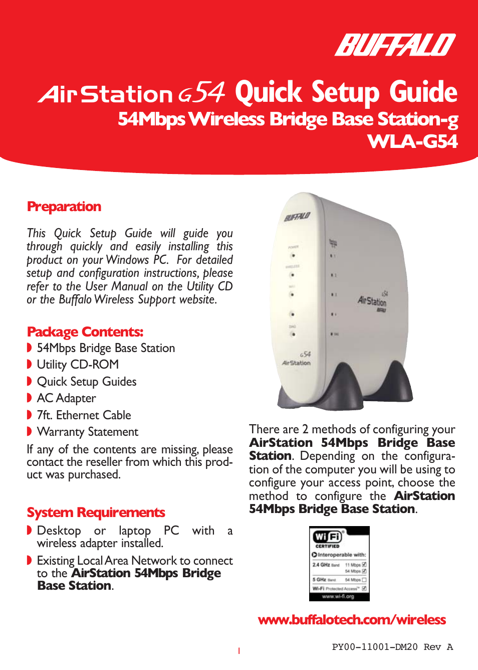 Buffalo Technology 54MBPS BRIDGE BASE STATION WLA-G54 User Manual | 8 pages
