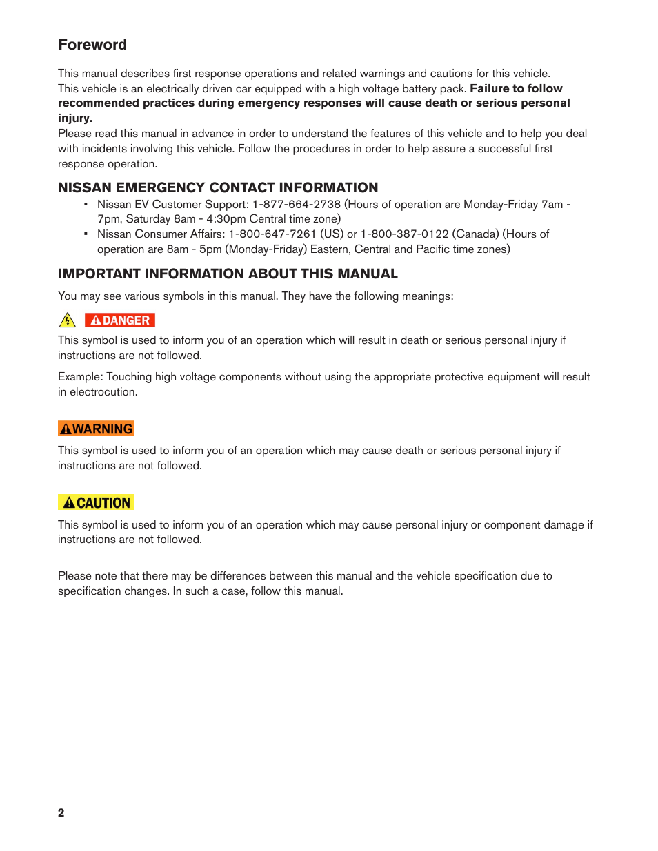 Foreword | NISSAN 2012 LEAF - First Responder's Guide User Manual | Page 2 / 35