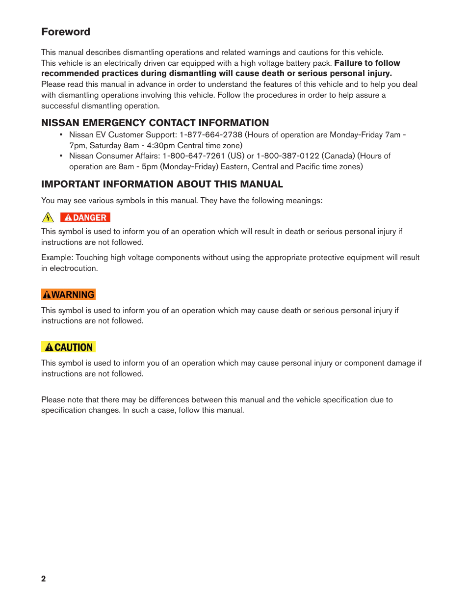 Foreword | NISSAN 2012 LEAF - Dismantling Guide User Manual | Page 2 / 42