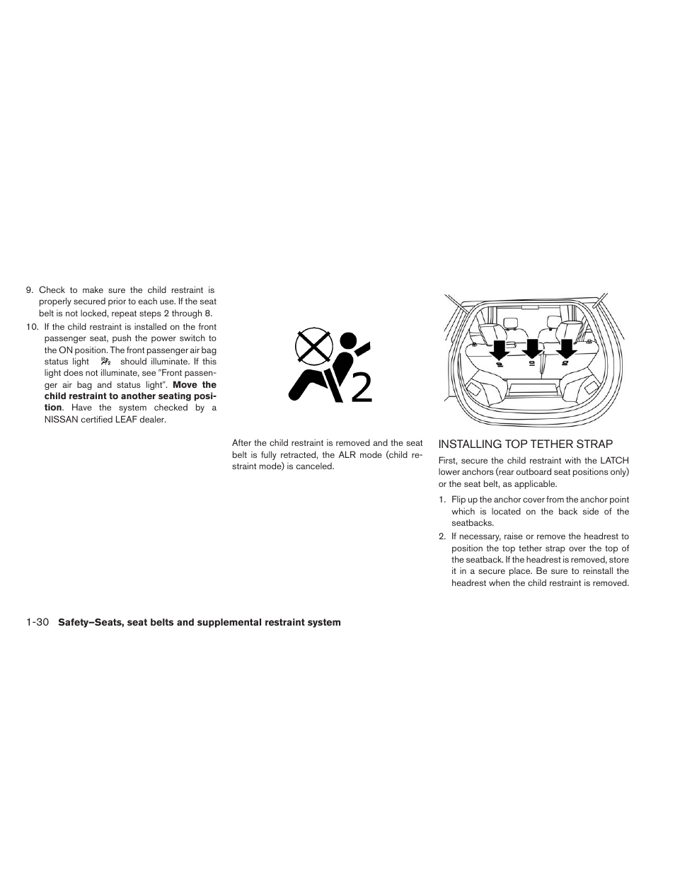 Installing top tether strap -30 | NISSAN 2013 LEAF - Owner's Manual User Manual | Page 119 / 402