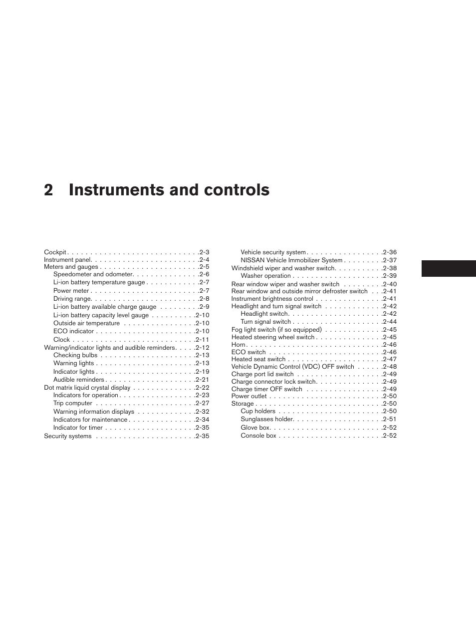 Instruments and controls, 2instruments and controls | NISSAN 2013 LEAF - Owner's Manual User Manual | Page 140 / 402