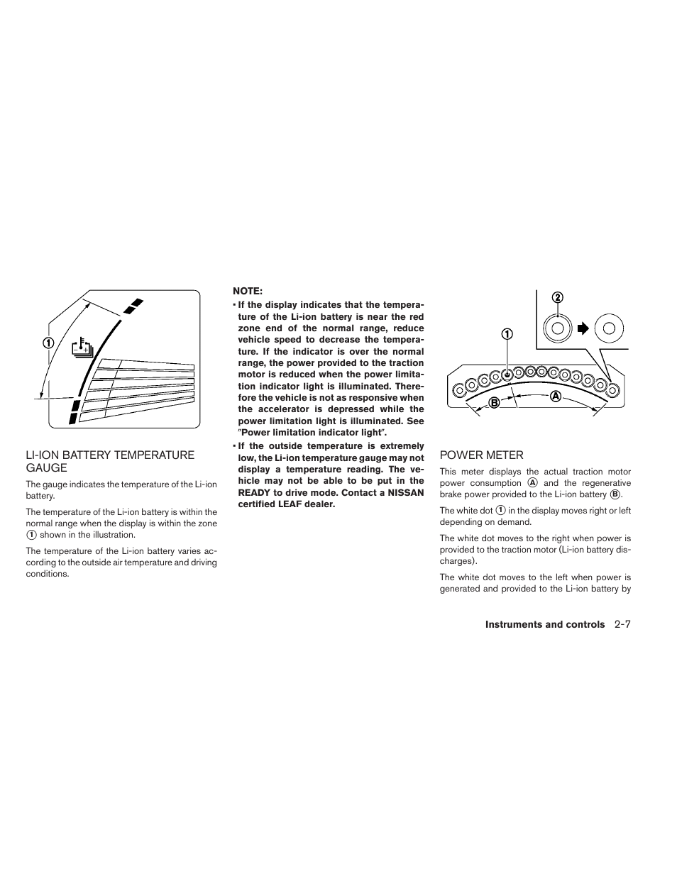 Li-ion battery temperature gauge -7 power meter -7 | NISSAN 2013 LEAF - Owner's Manual User Manual | Page 146 / 402