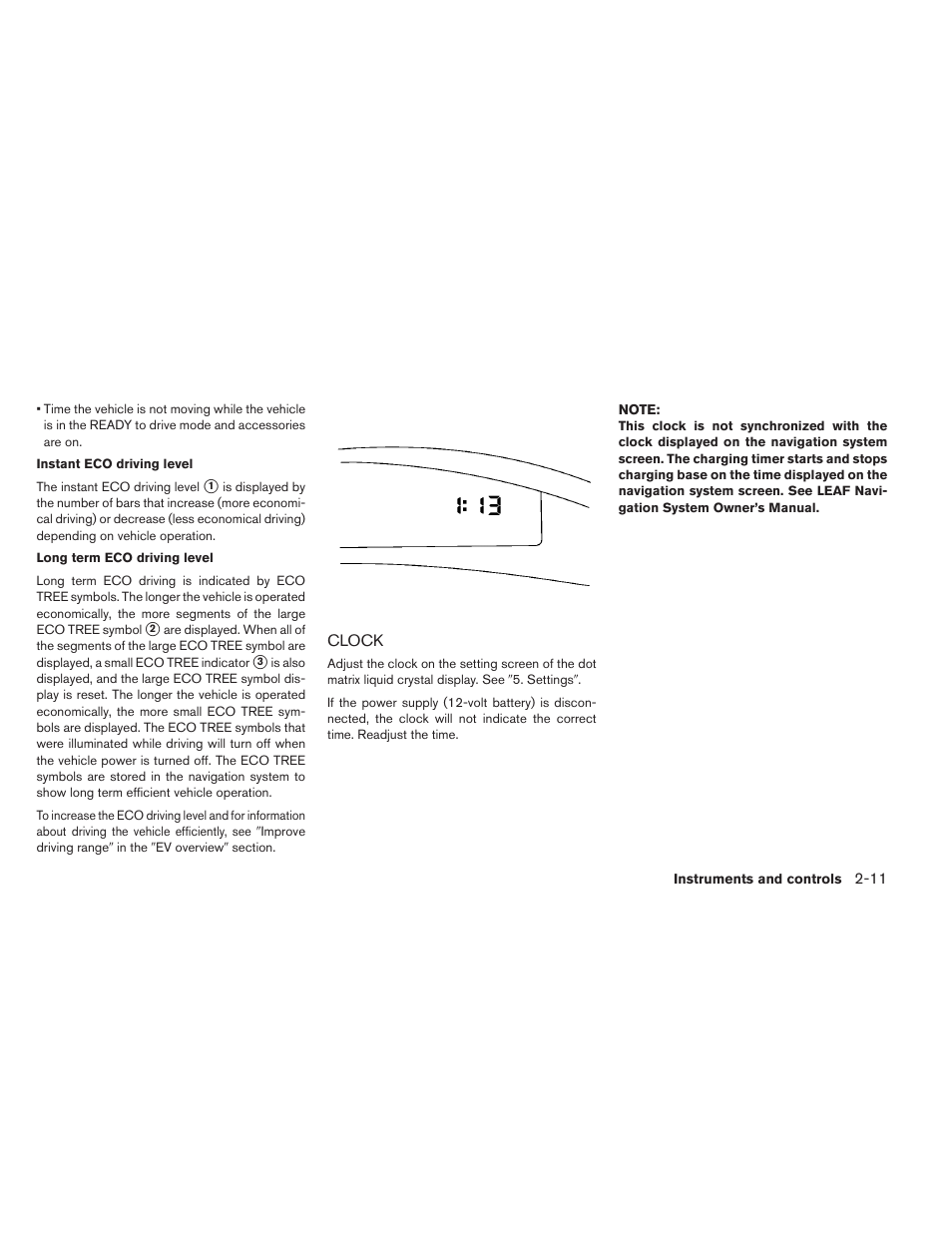 Clock -11 | NISSAN 2013 LEAF - Owner's Manual User Manual | Page 150 / 402
