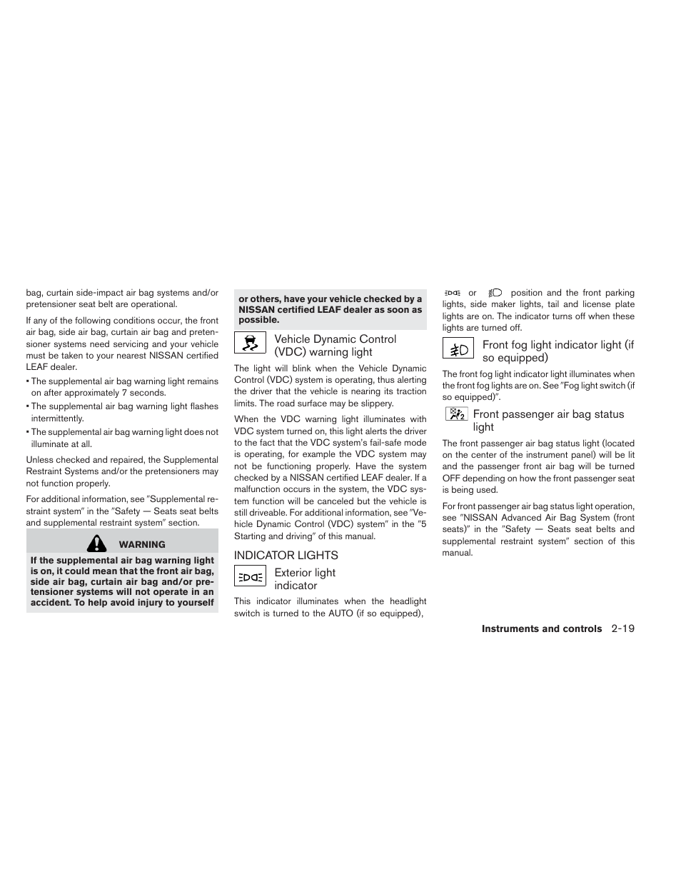 Indicator lights -19 | NISSAN 2013 LEAF - Owner's Manual User Manual | Page 158 / 402