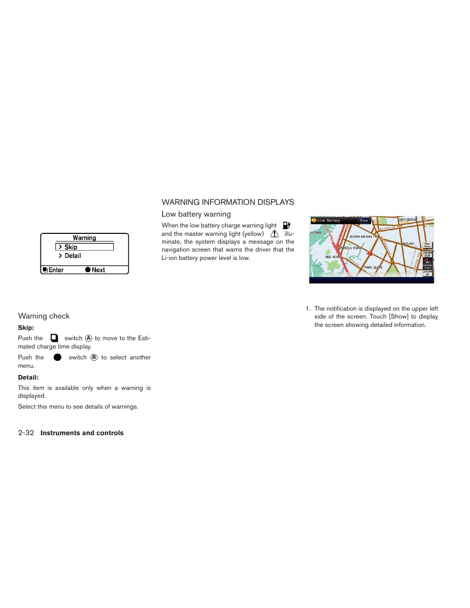 Warning information displays -32 | NISSAN 2013 LEAF - Owner's Manual User Manual | Page 171 / 402
