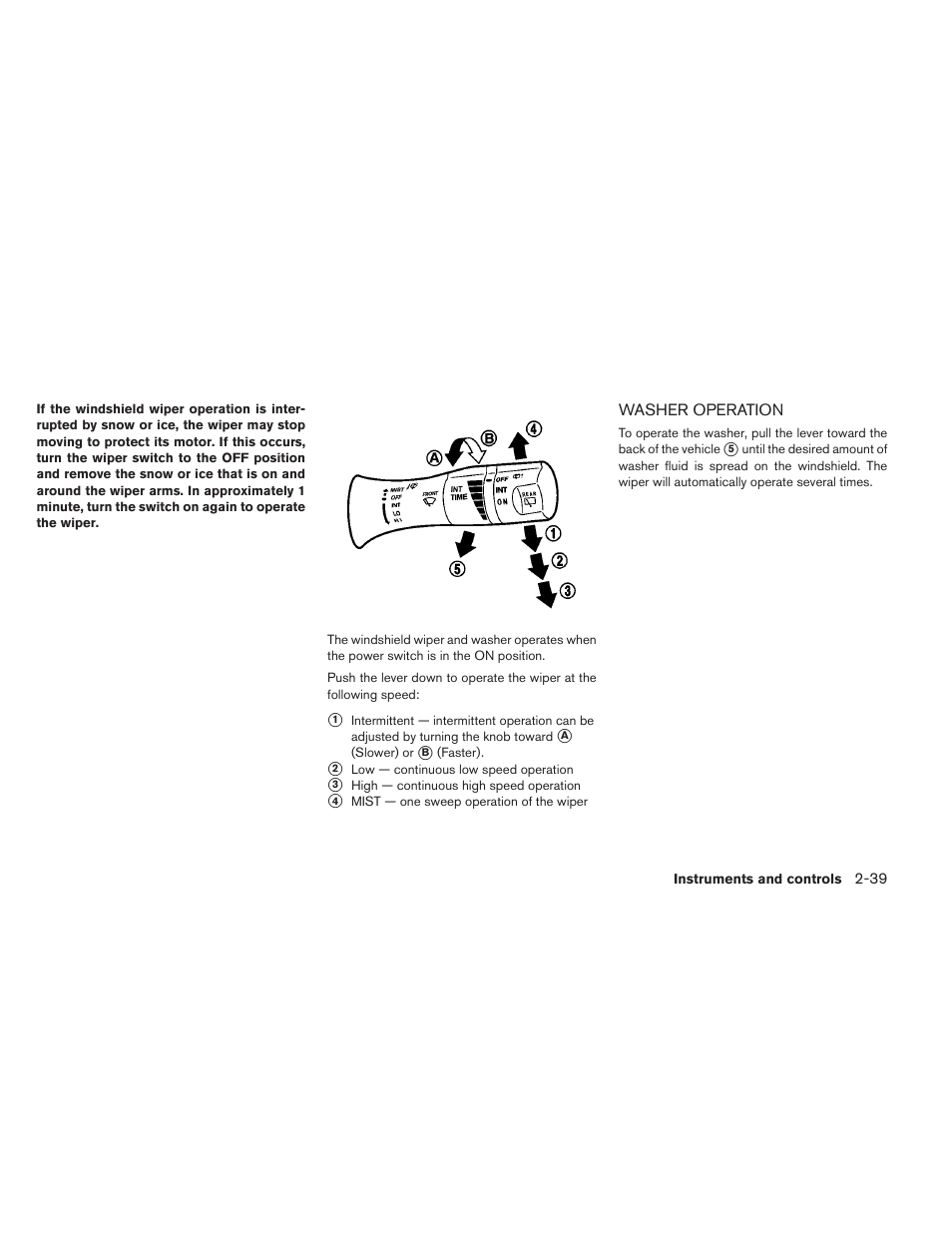Washer operation -39 | NISSAN 2013 LEAF - Owner's Manual User Manual | Page 178 / 402