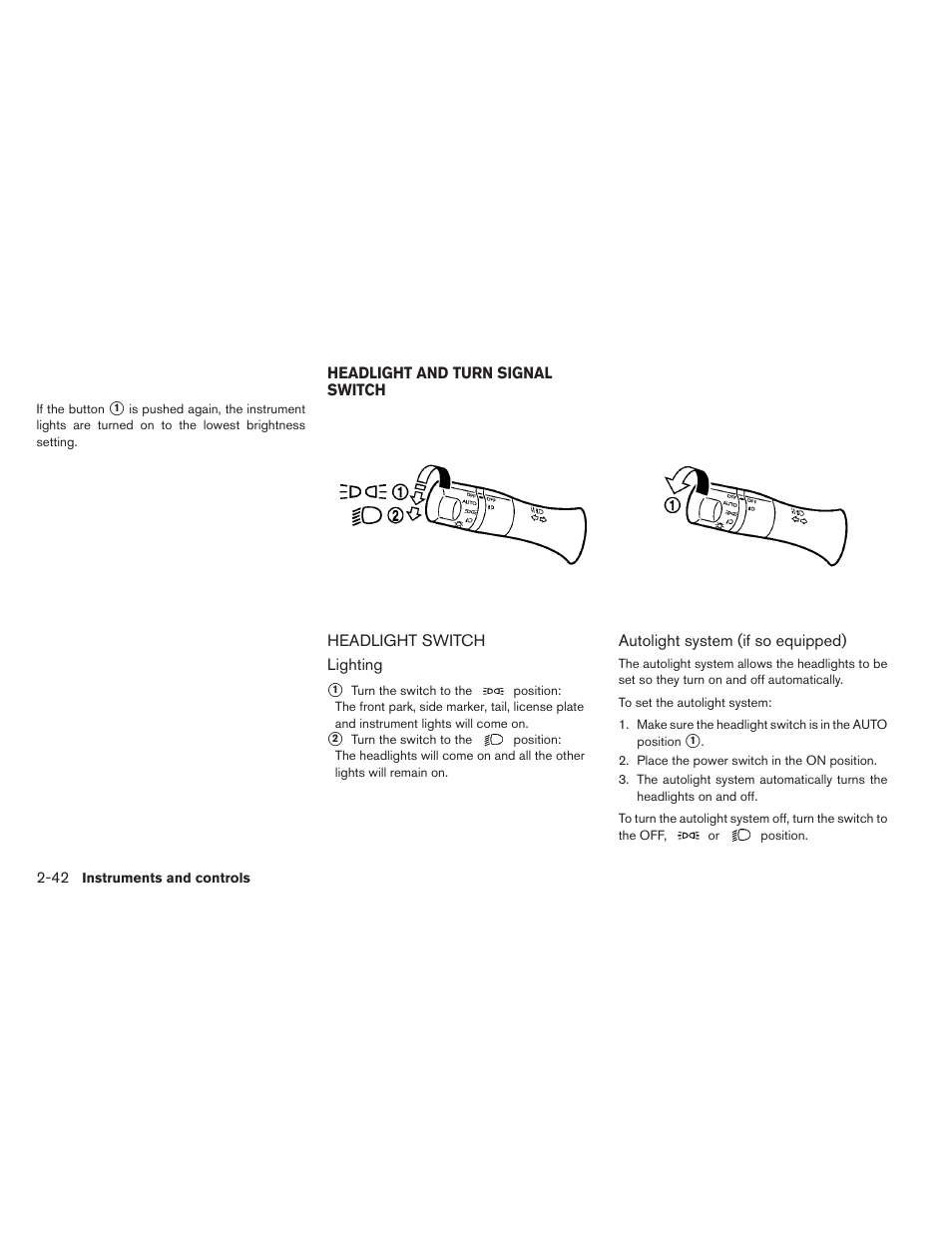 Headlight and turn signal switch -42, Headlight switch -42 | NISSAN 2013 LEAF - Owner's Manual User Manual | Page 181 / 402