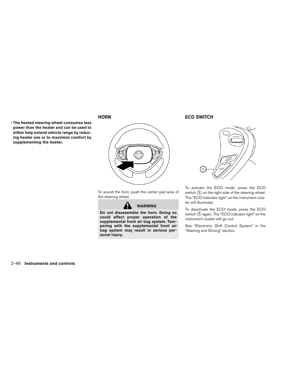 Horn -46 eco switch -46 | NISSAN 2013 LEAF - Owner's Manual User Manual | Page 185 / 402