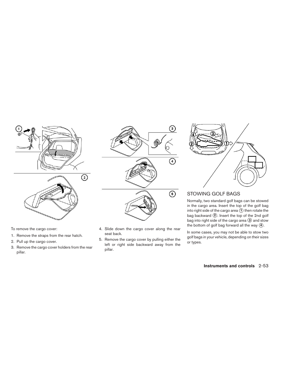 Stowing golf bags -53 | NISSAN 2013 LEAF - Owner's Manual User Manual | Page 192 / 402