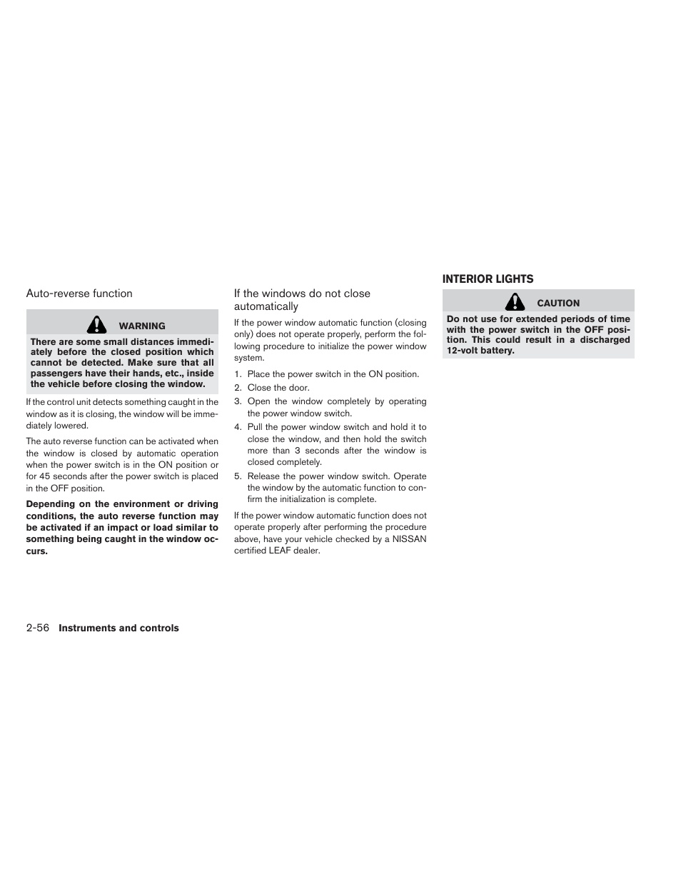 Interior lights -56 | NISSAN 2013 LEAF - Owner's Manual User Manual | Page 195 / 402