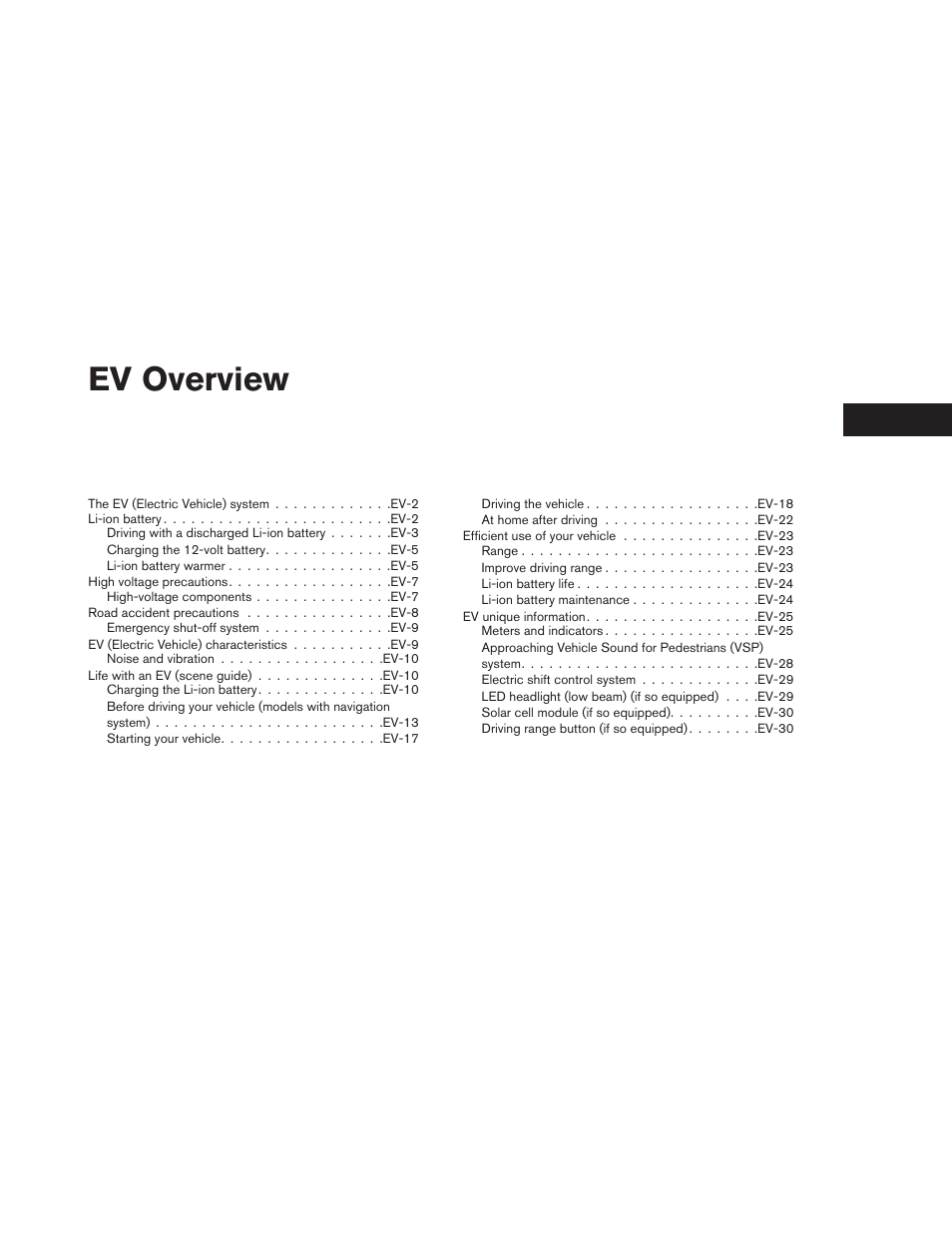 Ev overview | NISSAN 2013 LEAF - Owner's Manual User Manual | Page 20 / 402