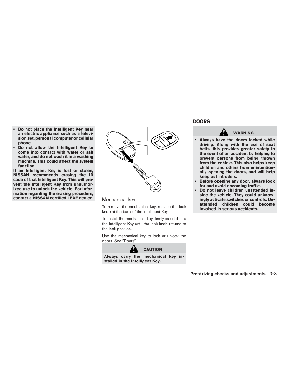 Doors -3 | NISSAN 2013 LEAF - Owner's Manual User Manual | Page 204 / 402