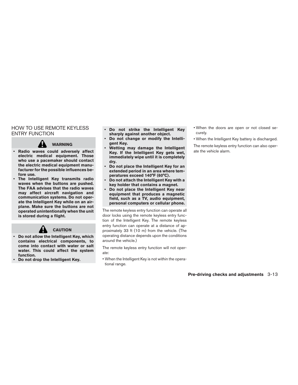 How to use remote keyless entry function -13 | NISSAN 2013 LEAF - Owner's Manual User Manual | Page 214 / 402